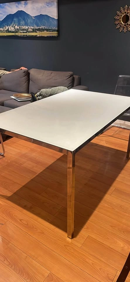 White Glass Top Dining Table with Chrome Frame - photo 2