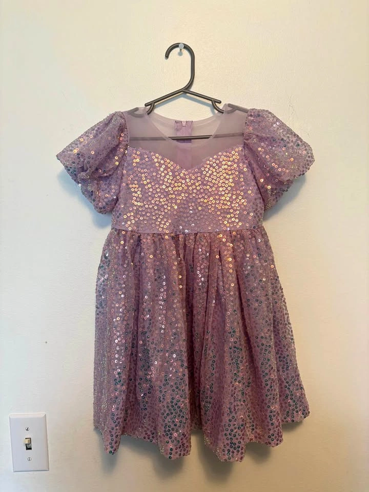Girls Purple Sequin Dress Size 4Y