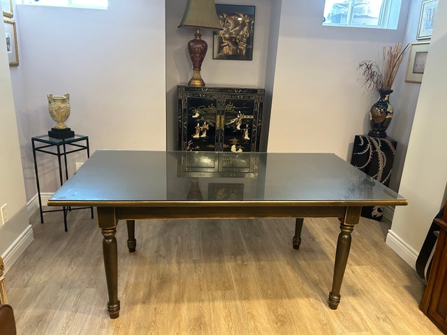 Custom build Wooden Dining Table with Tempered Glass Top