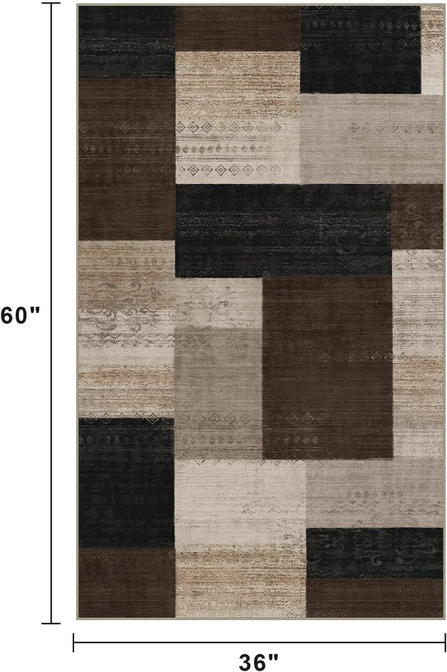 Modern Patchwork Plaid Area Rug Black Grey INS Style - photo 2