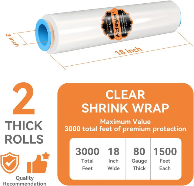 Stretch Film Shrink Wrap Roll 18" x 1500' - Industrial - photo 2