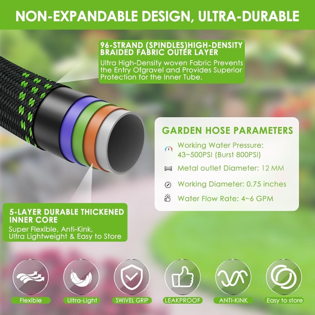 Non-Expanding Garden Hose 35 ft, Ultra Lightweight Hose - photo 5