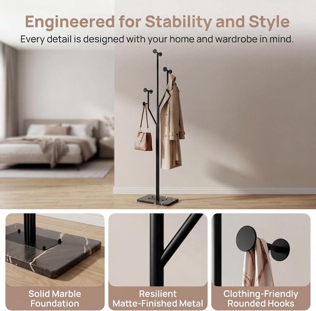 Sturdy Modern Coat Racks Freestanding with Hooks - photo 3