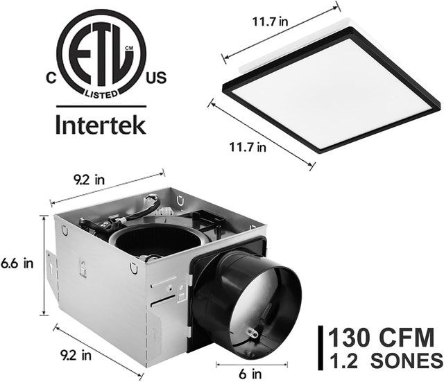 Tech Drive Modern Black Bathroom Exhaust Fan with Light - photo 2