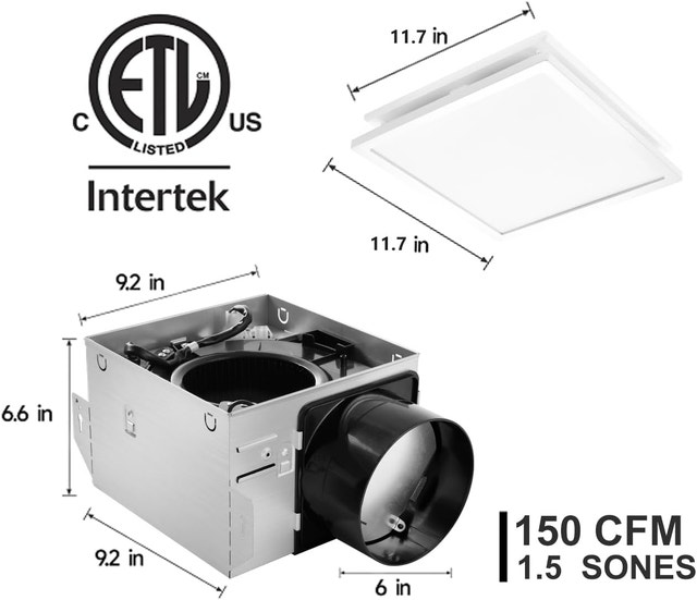 Tech Drive Bathroom Exhaust Fan with Light - 150 CFM - photo 2