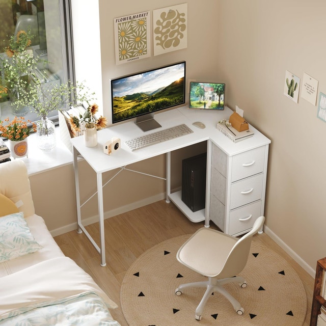 L Shaped Desk with 3 Fabric Drawers, 39'' Wide Small - photo 2