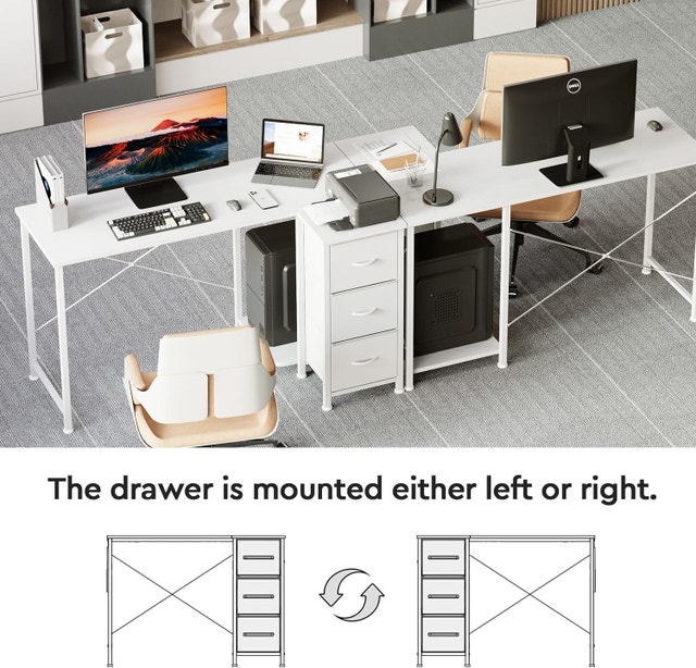 L Shaped Desk with 3 Fabric Drawers, 39'' Wide Small - photo 4