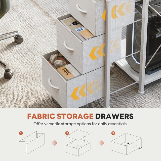 L Shaped Desk with 3 Fabric Drawers, 39'' Wide Small - photo 5