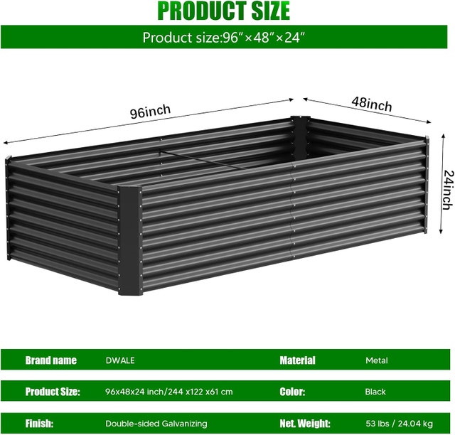 DWALE Raised Garden Bed, 8×4×2ft Large Outdoor Metal - photo 2