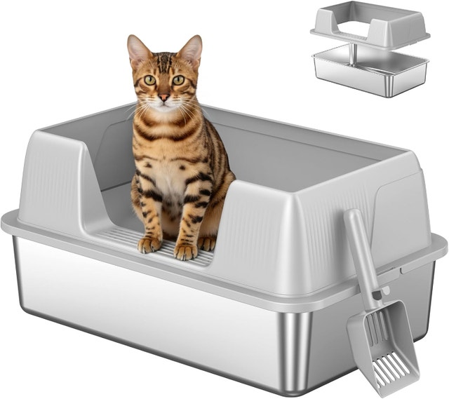 XL Stainless Steel Litter Box with Lid – High-Sided