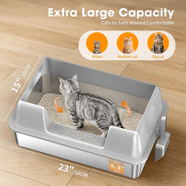 XL Stainless Steel Litter Box with Lid – High-Sided - photo 2