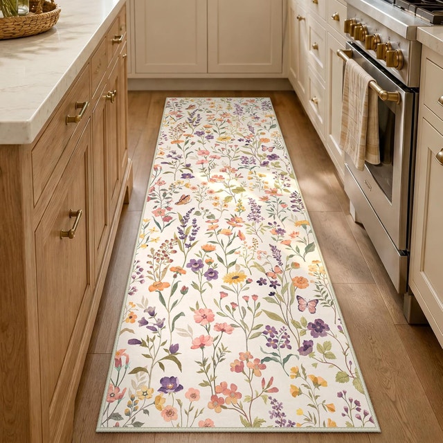 Borderless Floral Runner Rug - Soft Low-Pile Non-Slip