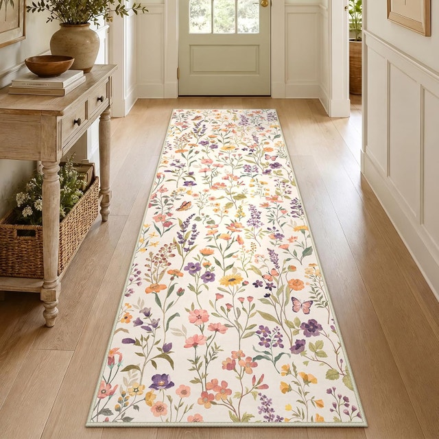 Borderless Floral Runner Rug - Soft Low-Pile Non-Slip - photo 2