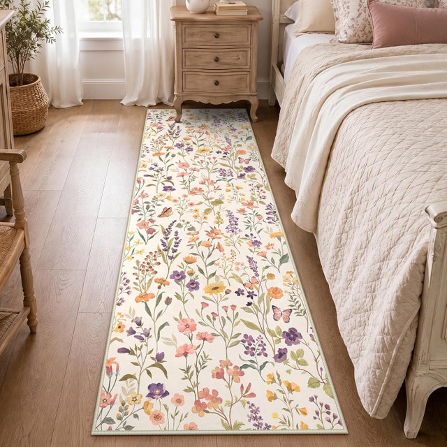 Borderless Floral Runner Rug - Soft Low-Pile Non-Slip - photo 3