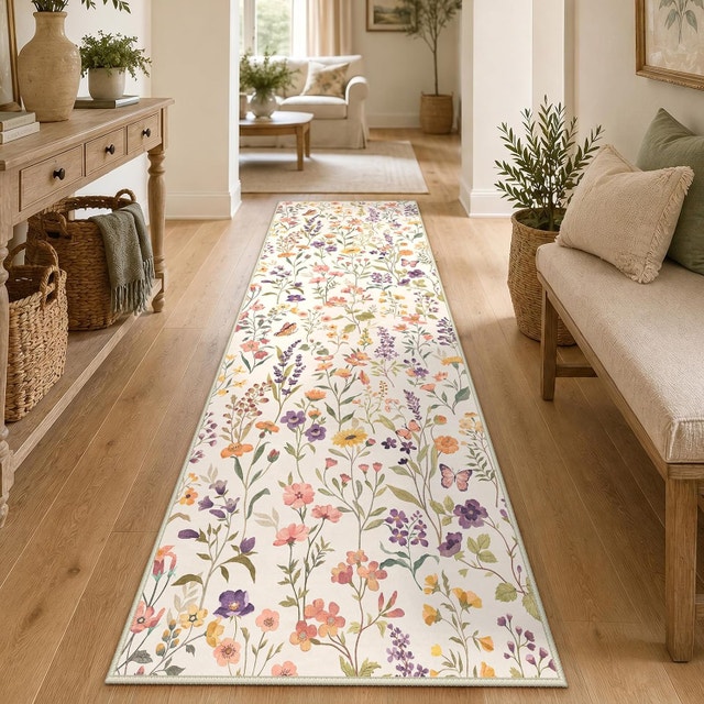 Borderless Floral Runner Rug - Soft Low-Pile Non-Slip - photo 4