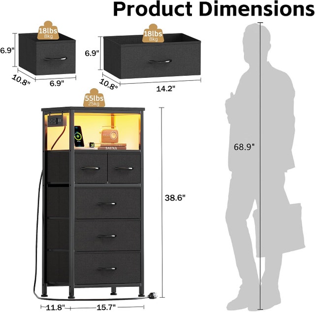 Dresser for Bedroom, Night Stands with Charging - photo 3
