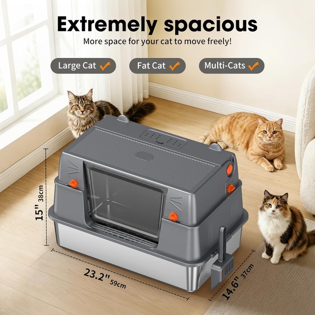 XL Stainless Steel Cat Litter Box, 100° Flip-Top Lid - photo 3