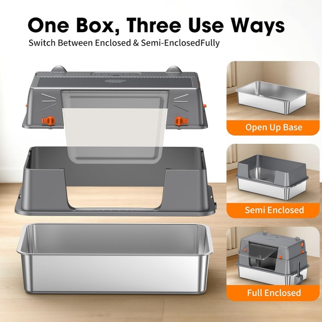 XL Stainless Steel Cat Litter Box, 100° Flip-Top Lid - photo 4