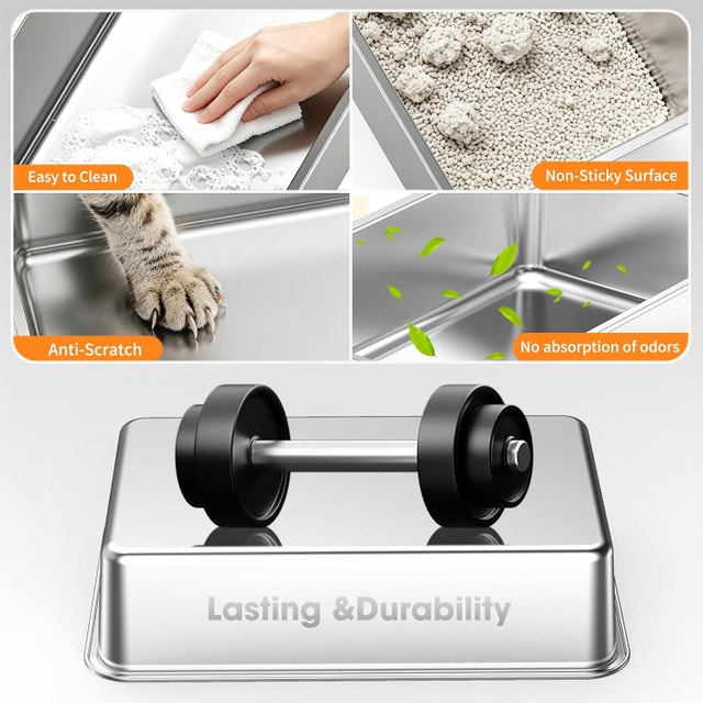 XL Stainless Steel Cat Litter Box, 100° Flip-Top Lid - photo 5