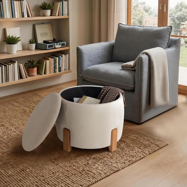 Get Set Style 22 inch Round Ottoman with Wooden Legs - photo 2