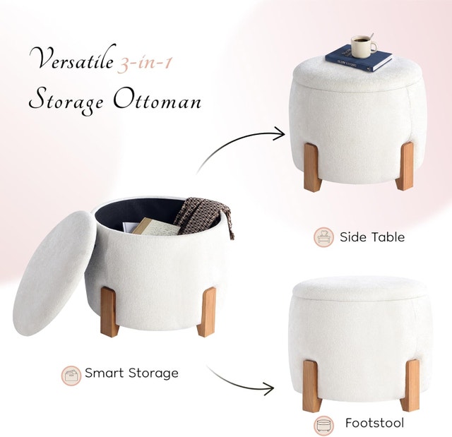 Get Set Style 22 inch Round Ottoman with Wooden Legs - photo 4