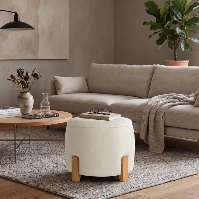 Get Set Style 22 inch Round Ottoman with Wooden Legs - photo 5