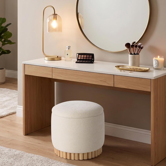 Get Set Style Round Ottoman with Wooden Base, Storage - photo 2