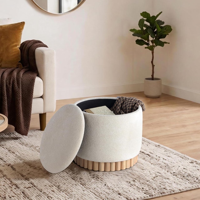 Get Set Style Round Ottoman with Wooden Base, Storage - photo 3
