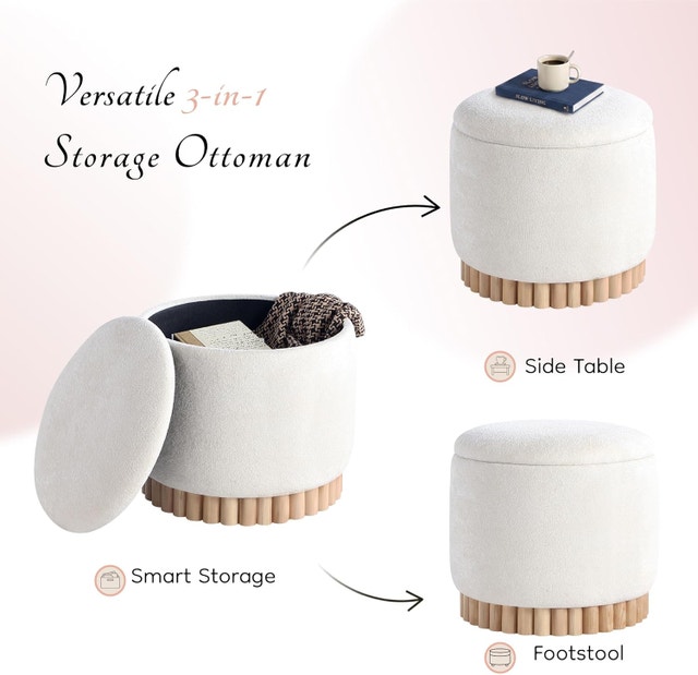 Get Set Style Round Ottoman with Wooden Base, Storage - photo 4