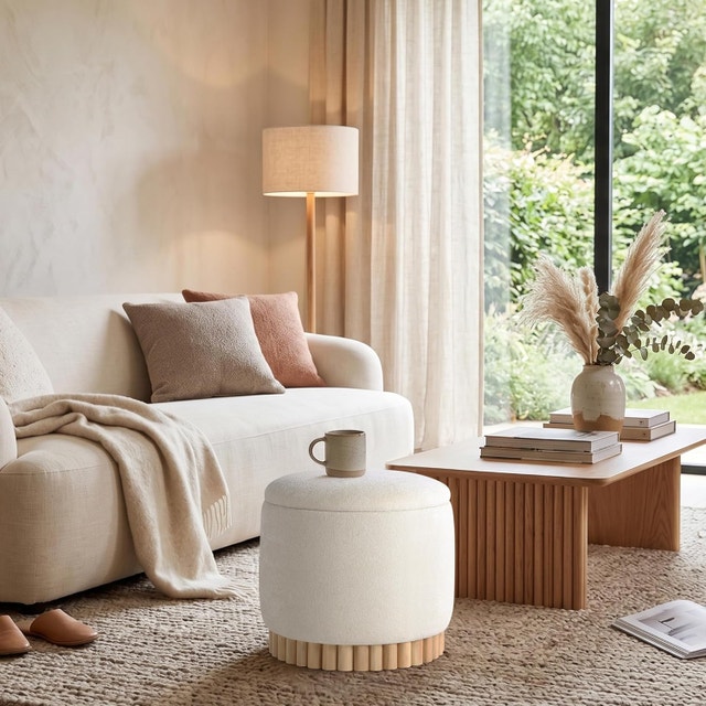 Get Set Style Round Ottoman with Wooden Base, Storage - photo 5
