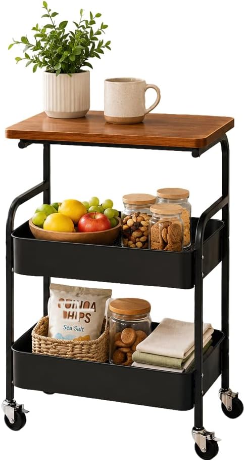 Three-Story Rolling Storage Cart Side Table with Wheels