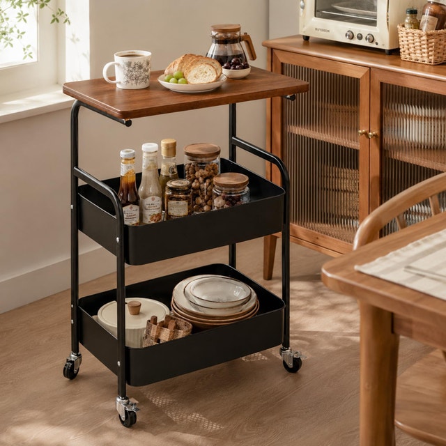 Three-Story Rolling Storage Cart Side Table with Wheels - photo 2