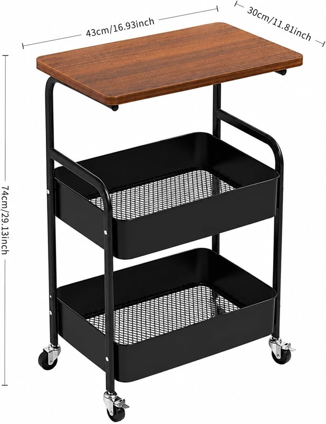 Three-Story Rolling Storage Cart Side Table with Wheels - photo 3