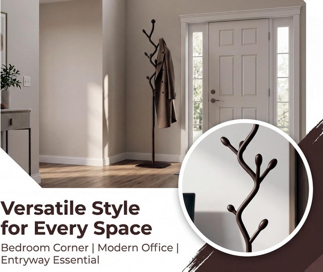 Sturdy Black Coat Racks Freestanding with 8 Hooks - photo 4