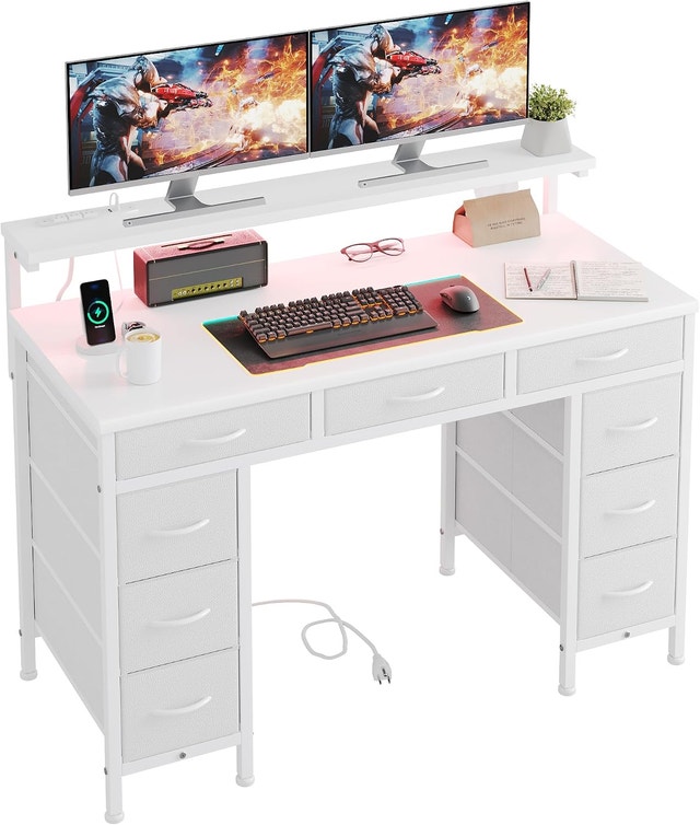 47 Inch Computer Desk with LED Light & Power Outlets