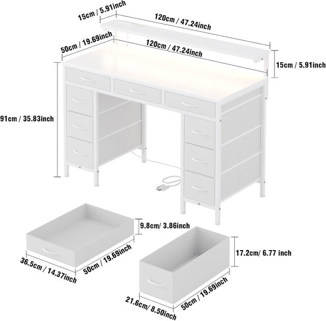 47 Inch Computer Desk with LED Light & Power Outlets - photo 2