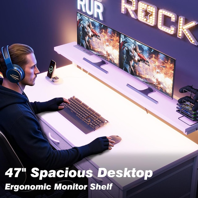 47 Inch Computer Desk with LED Light & Power Outlets - photo 5