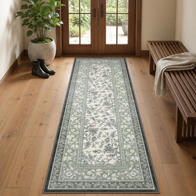 Hallway Runner Rug 2x6, Washable Sage Green Bathroom