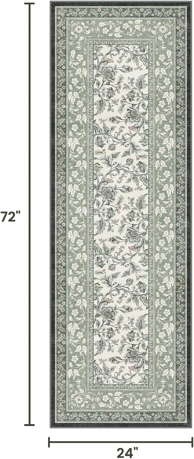 Hallway Runner Rug 2x6, Washable Sage Green Bathroom - photo 2