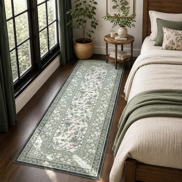 Hallway Runner Rug 2x6, Washable Sage Green Bathroom - photo 3
