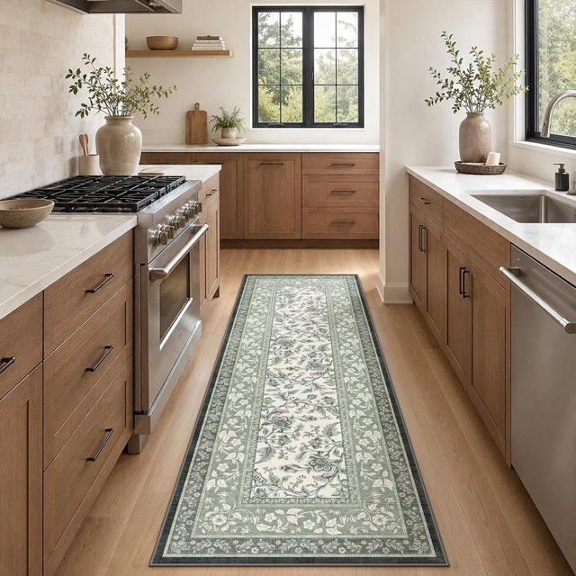 Hallway Runner Rug 2x6, Washable Sage Green Bathroom - photo 4