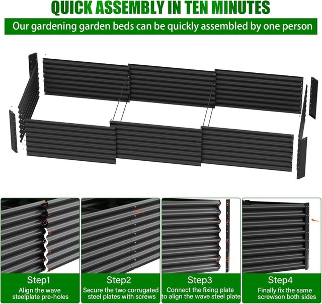 DWALE Raised Garden Bed, 12×4×2ft Large Outdoor Metal