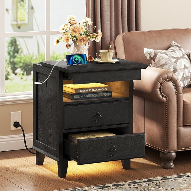 Yusong LED Nightstand with Hidden Drawer, Cottage - photo 3