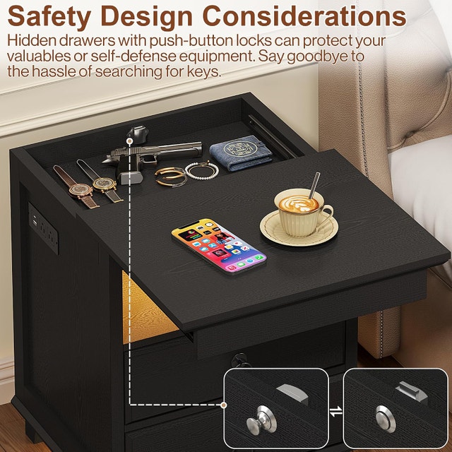 Yusong LED Nightstand with Hidden Drawer, Cottage - photo 4