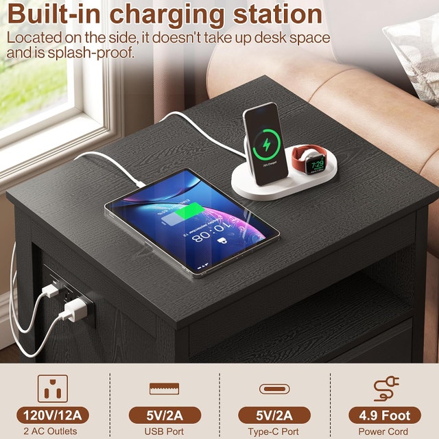 Yusong LED Nightstand with Hidden Drawer, Cottage - photo 5