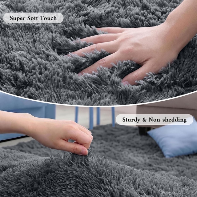 smiry 4x6 Grey Fluffy Washable Area Rug for Living Room - photo 3