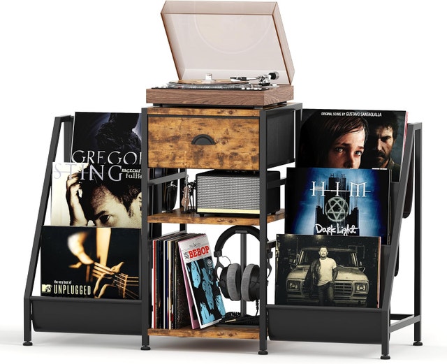 CAIYUN Record Player Stand with 3-Tier Storage