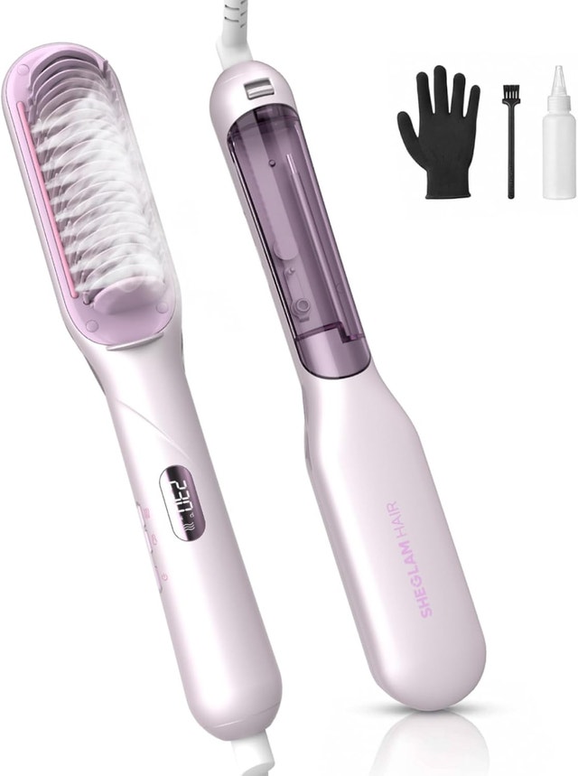 SHEGLAM Steam Hair Straightener Brush, 3-in-1 Steam Hot