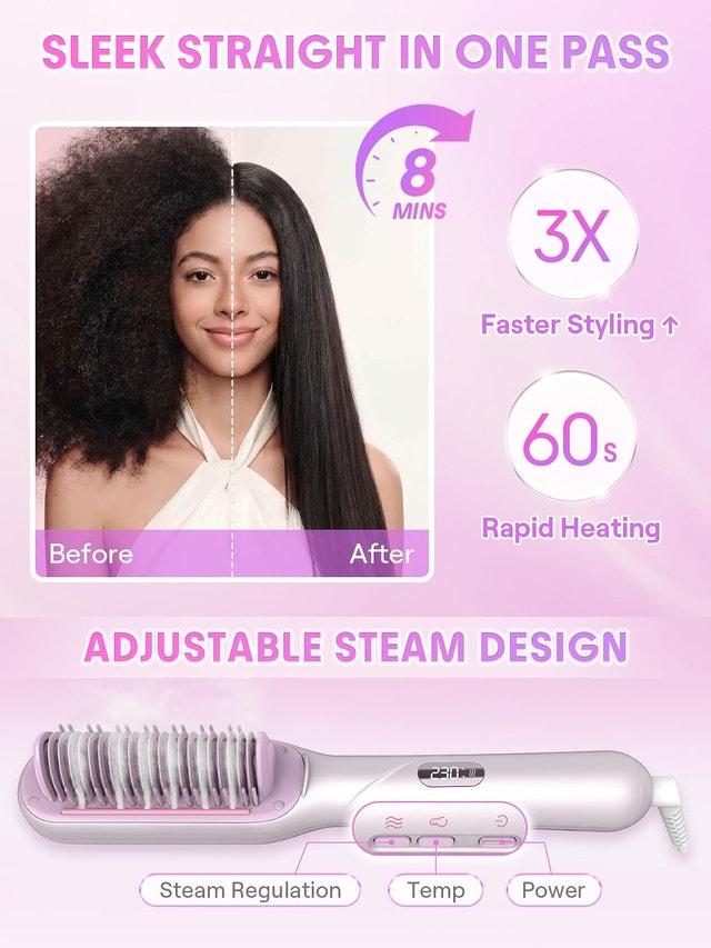 SHEGLAM Steam Hair Straightener Brush, 3-in-1 Steam Hot - photo 3