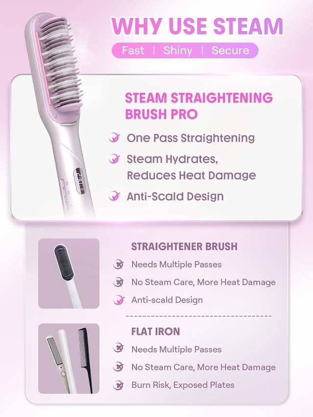 SHEGLAM Steam Hair Straightener Brush, 3-in-1 Steam Hot - photo 5